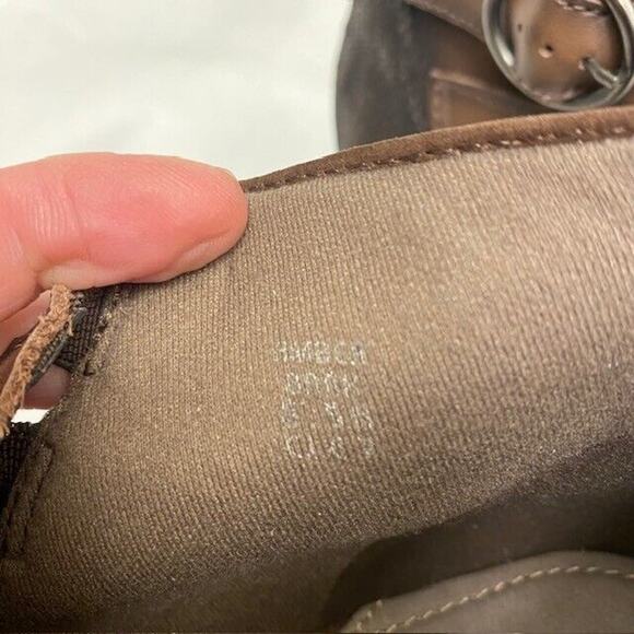 EARTH Amber Brown Leather Womens 8.5 Criss Cross Strap Ankle Bootie Heel Shoes - Picture 9 of 9